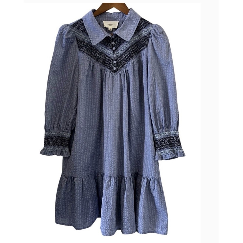 TUCKERNUCK Pomander Place Venice Mini Dress Size M Blue Seersucker